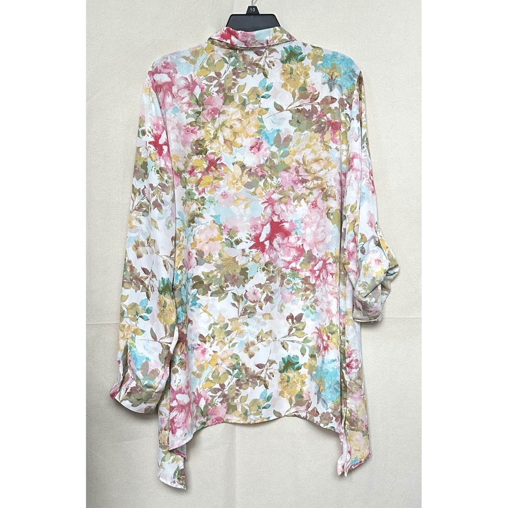 Peck &‎ Peck Floral Watercolor Button Down Roll Tab Sleeve Tunic XL Lagenlook - Picture 2 of 10